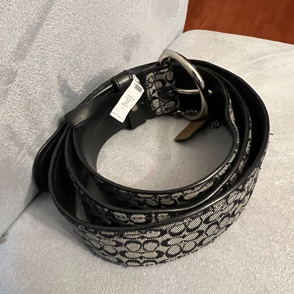 Black Coach Monogram Belt Y2K Extra Large #3977 Woven Jacquard Genuine Leather